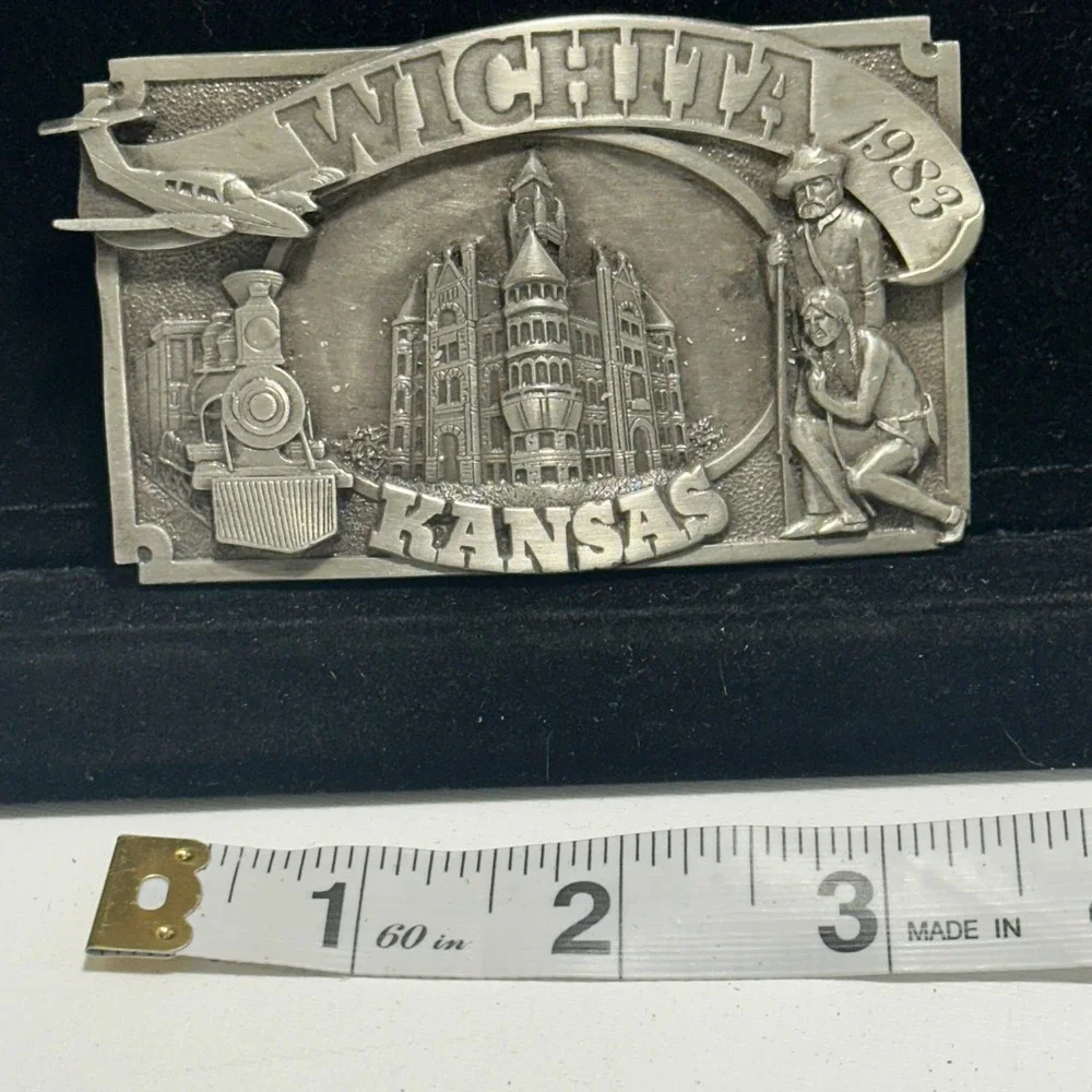 Vintage 1983 Wichita KS Commemorative Limited Edition Train Jet Belt Buckle 80